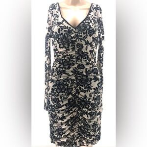 Guess Black and White Floral Long Sleeve Dress